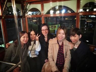 Having great fun with the international design competition students on a tram ride in Hong Kong on 18th November 2014 evening